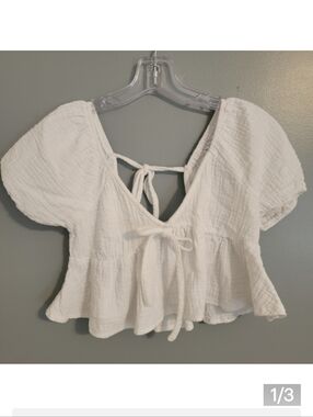 Mi Ami White Cotton Gauze Crop Too